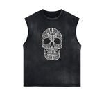 Camiseta sin mangas con gráfico de calavera y dinero con bordes deshilachados