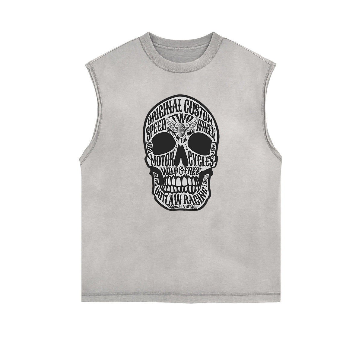 Distressed Sleeveless Skull & Money Pattern Tee