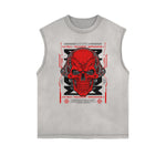 Distressed Sleeveless Skull & Money Pattern Tee