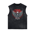 Camiseta sin mangas con gráfico de calavera y dinero con bordes deshilachados