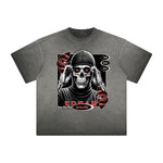 Thick Faded Skull & Money Graphic T Shirt