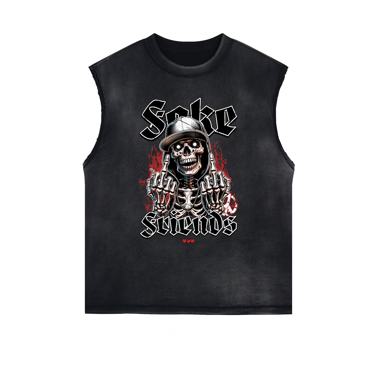 Camiseta sin mangas con gráfico de calavera y dinero con bordes deshilachados