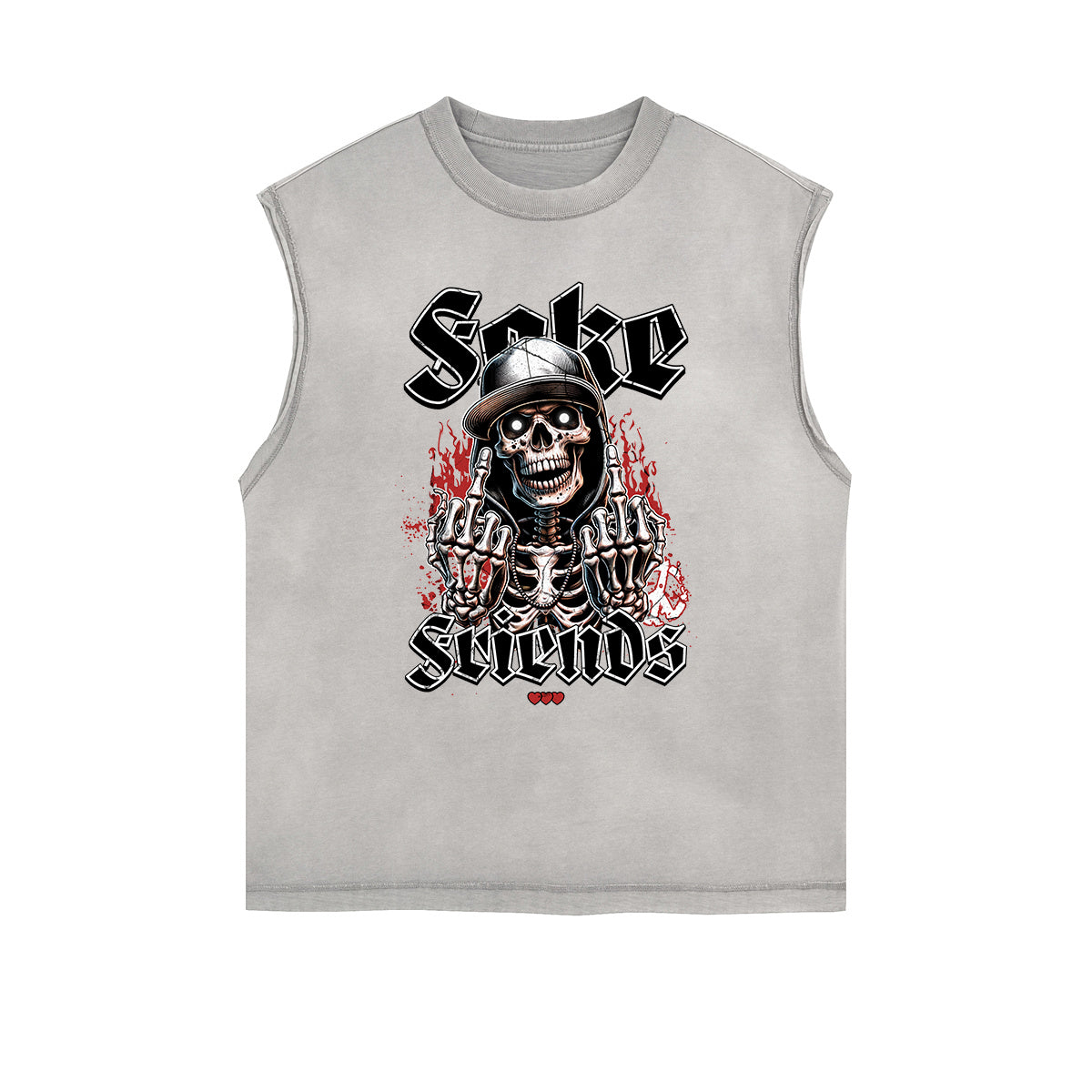 Distressed Sleeveless Skull & Money Pattern Tee