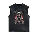 Camiseta sin mangas con gráfico de calavera y dinero con bordes deshilachados
