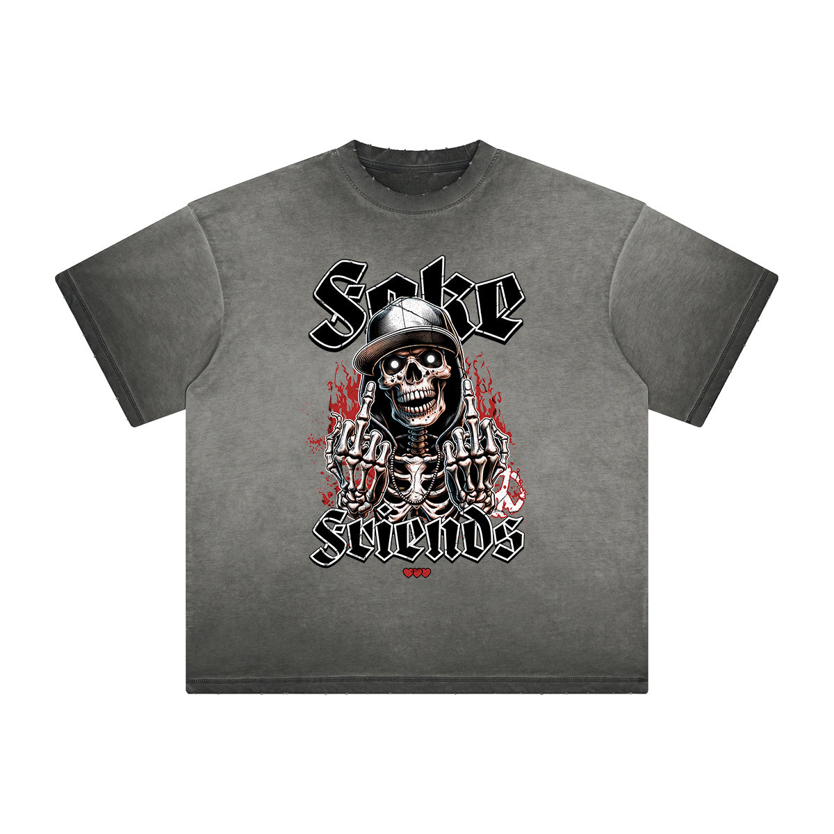 Thick Faded Skull & Money Graphic T Shirt
