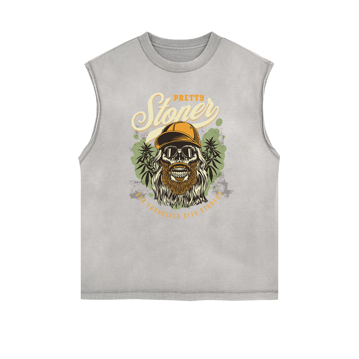 Camiseta sin mangas con gráfico navideño y bordes deshilachados