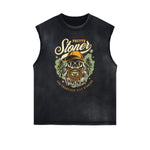 Distressed Sleeveless Holiday Pattern Tee