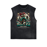 Distressed Sleeveless Holiday Pattern Tee