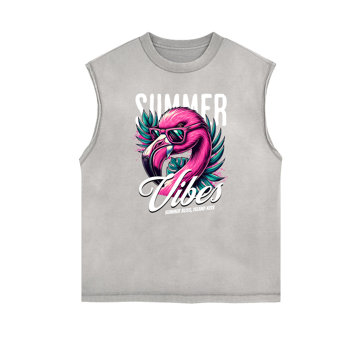 Camiseta sin mangas con gráfico navideño y bordes deshilachados