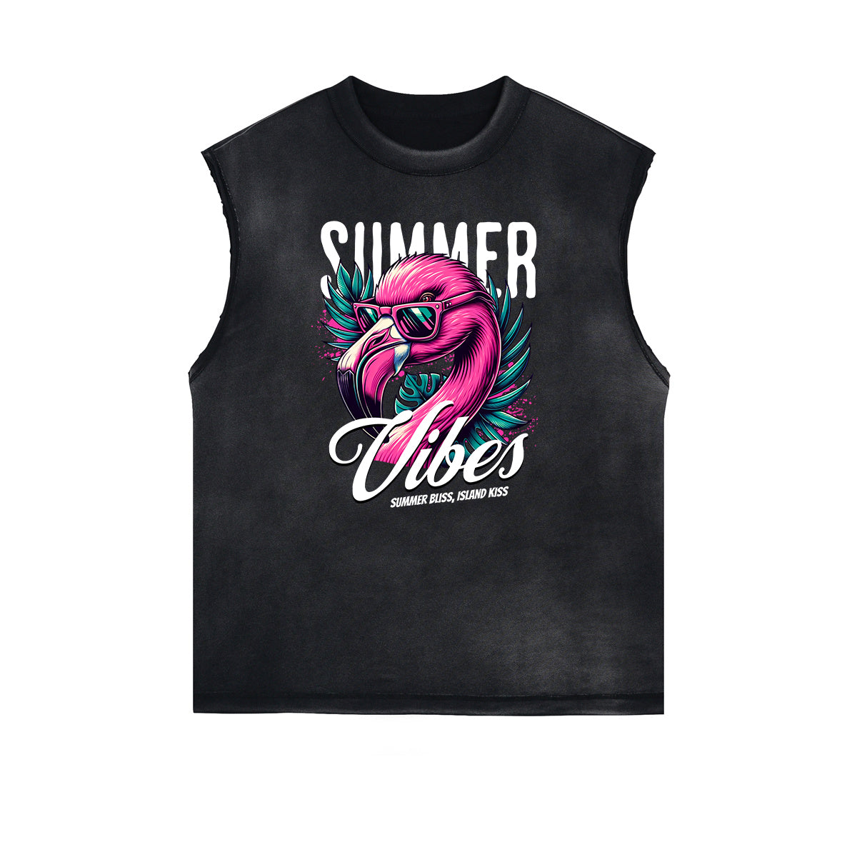Distressed Sleeveless Holiday Pattern Tee