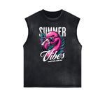 Distressed Sleeveless Holiday Pattern Tee