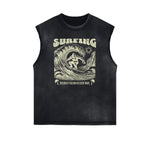 Distressed Sleeveless Holiday Pattern Tee