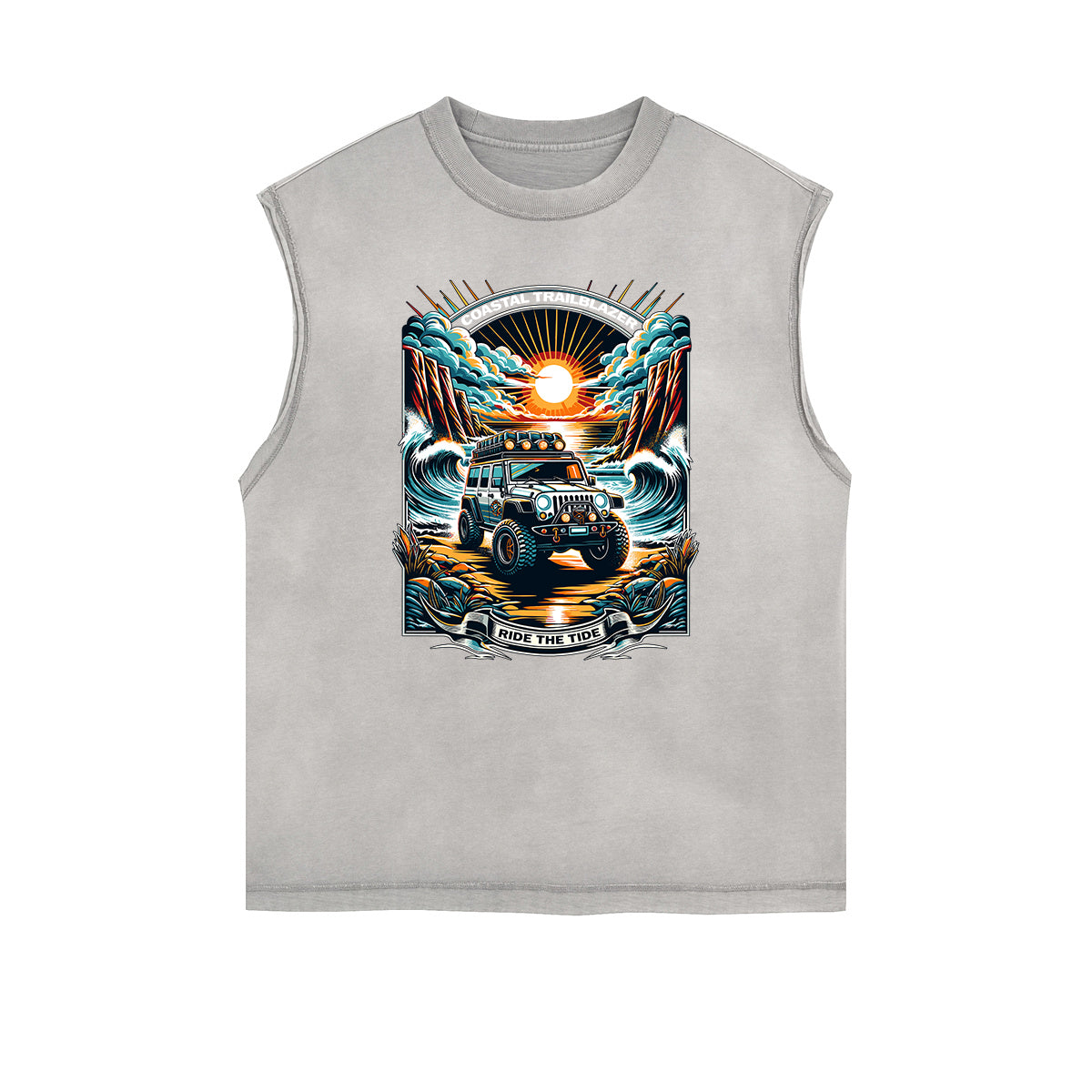 Camiseta sin mangas con gráfico navideño y bordes deshilachados