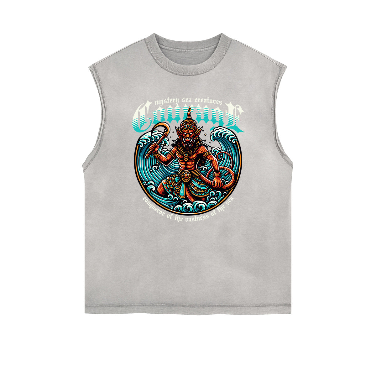 Camiseta sin mangas con gráfico navideño y bordes deshilachados