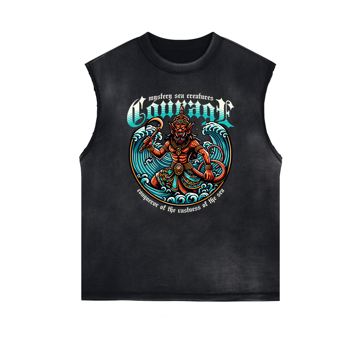 Distressed Sleeveless Holiday Pattern Tee