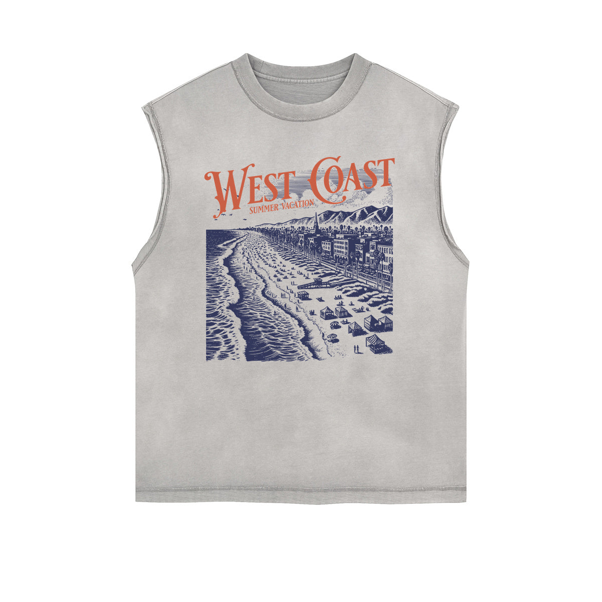 Camiseta sin mangas con gráfico navideño y bordes deshilachados