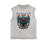 Camiseta sin mangas con gráfico navideño y bordes deshilachados