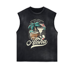 Distressed Sleeveless Holiday Pattern Tee