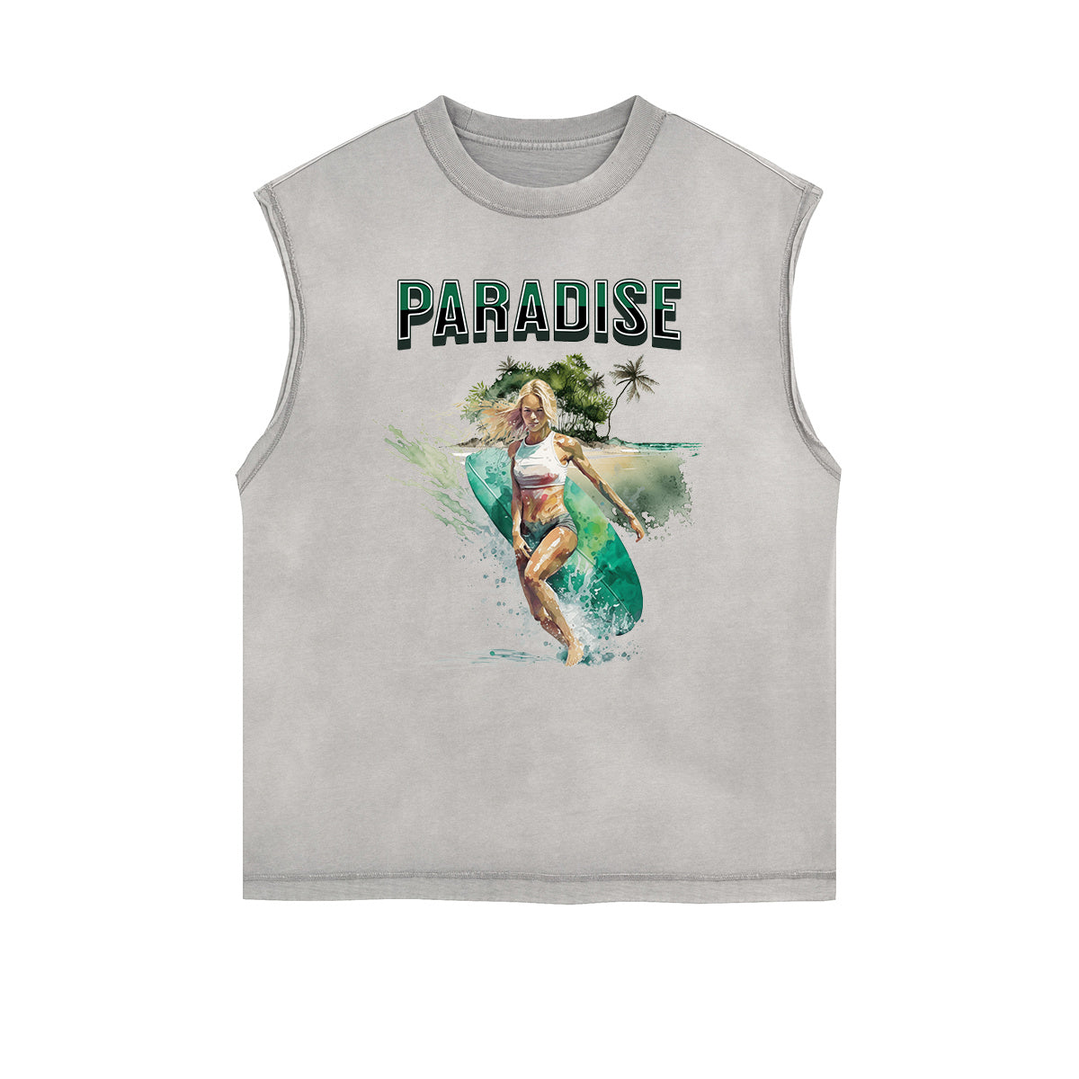 Camiseta sin mangas con gráfico navideño y bordes deshilachados