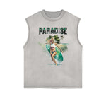 Camiseta sin mangas con gráfico navideño y bordes deshilachados