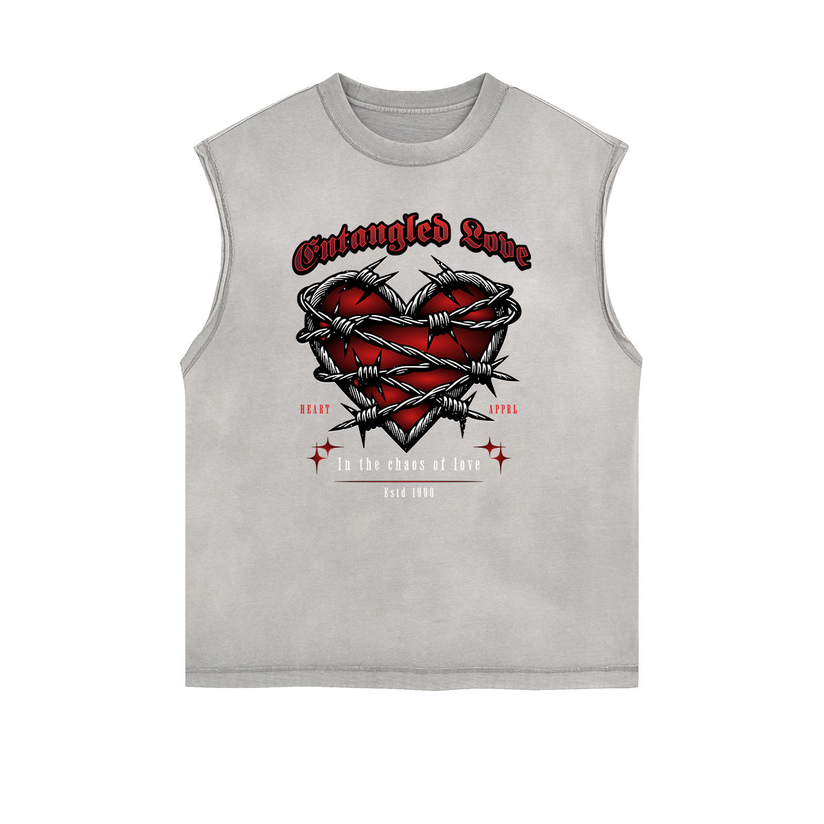 Distressed Sleeveless Gothic Pattern Tee