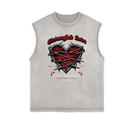Distressed Sleeveless Gothic Pattern Tee
