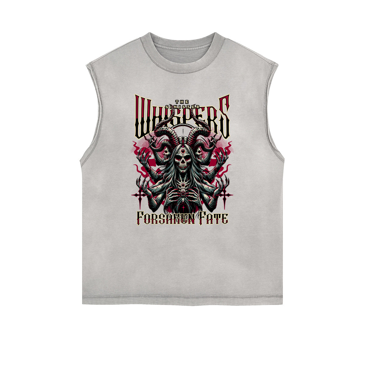 Distressed Sleeveless Gothic Pattern Tee