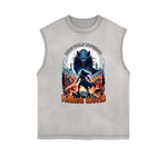 Distressed Sleeveless Gothic Pattern Tee