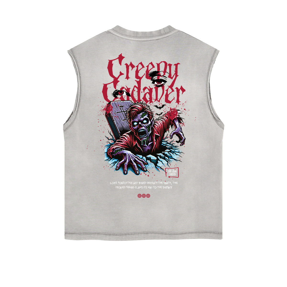 Distressed Sleeveless Gothic Pattern Tee