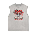 Distressed Sleeveless Gothic Pattern Tee