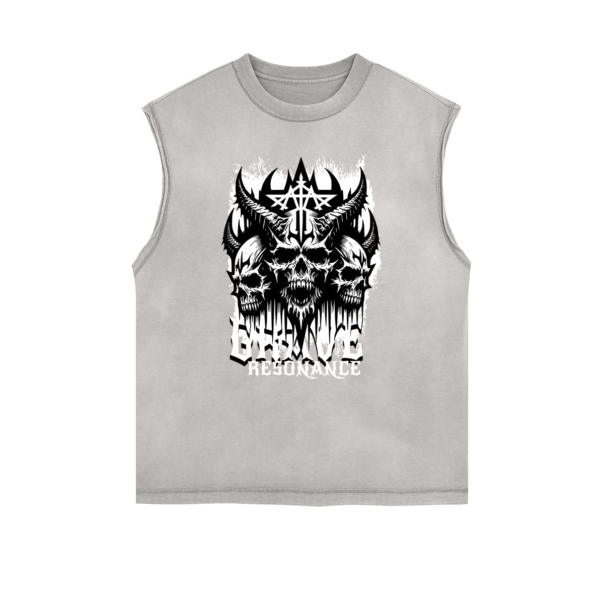 Distressed Sleeveless Gothic Pattern Tee