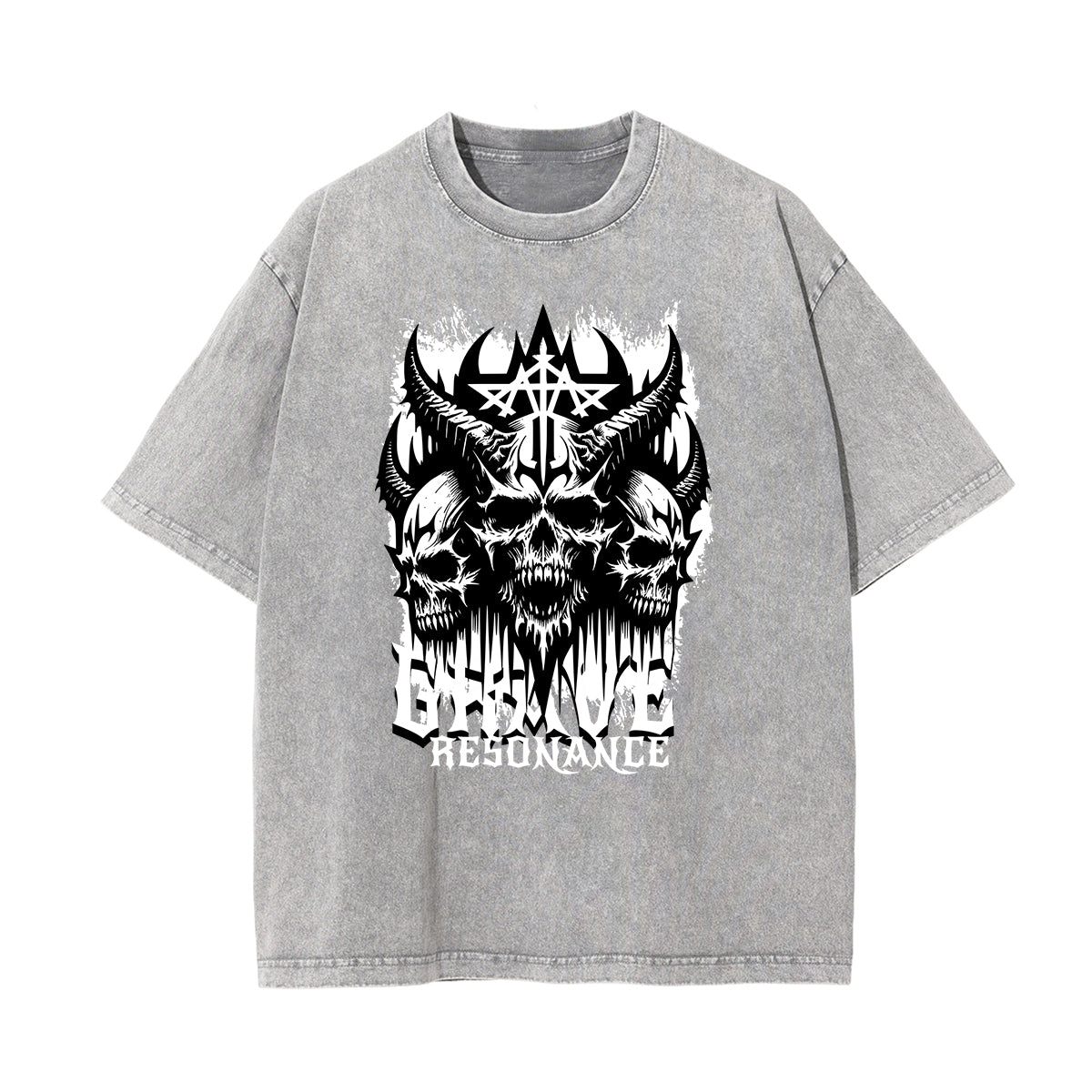 Stone Wash Gothic Pattern T Shirt