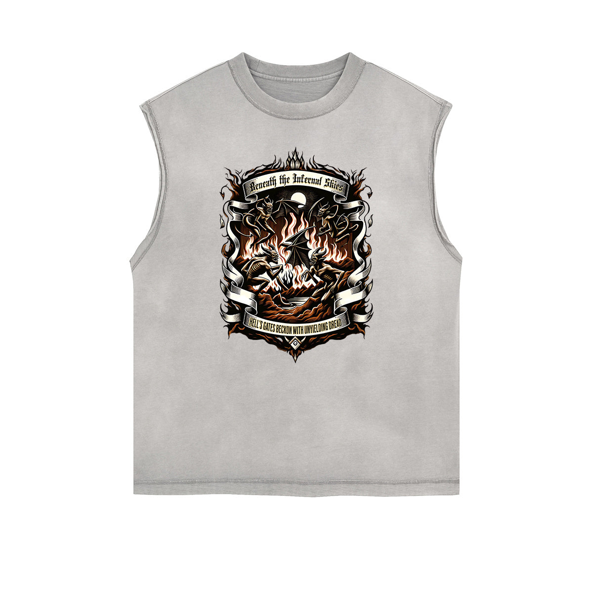 Distressed Sleeveless Gothic Pattern Tee