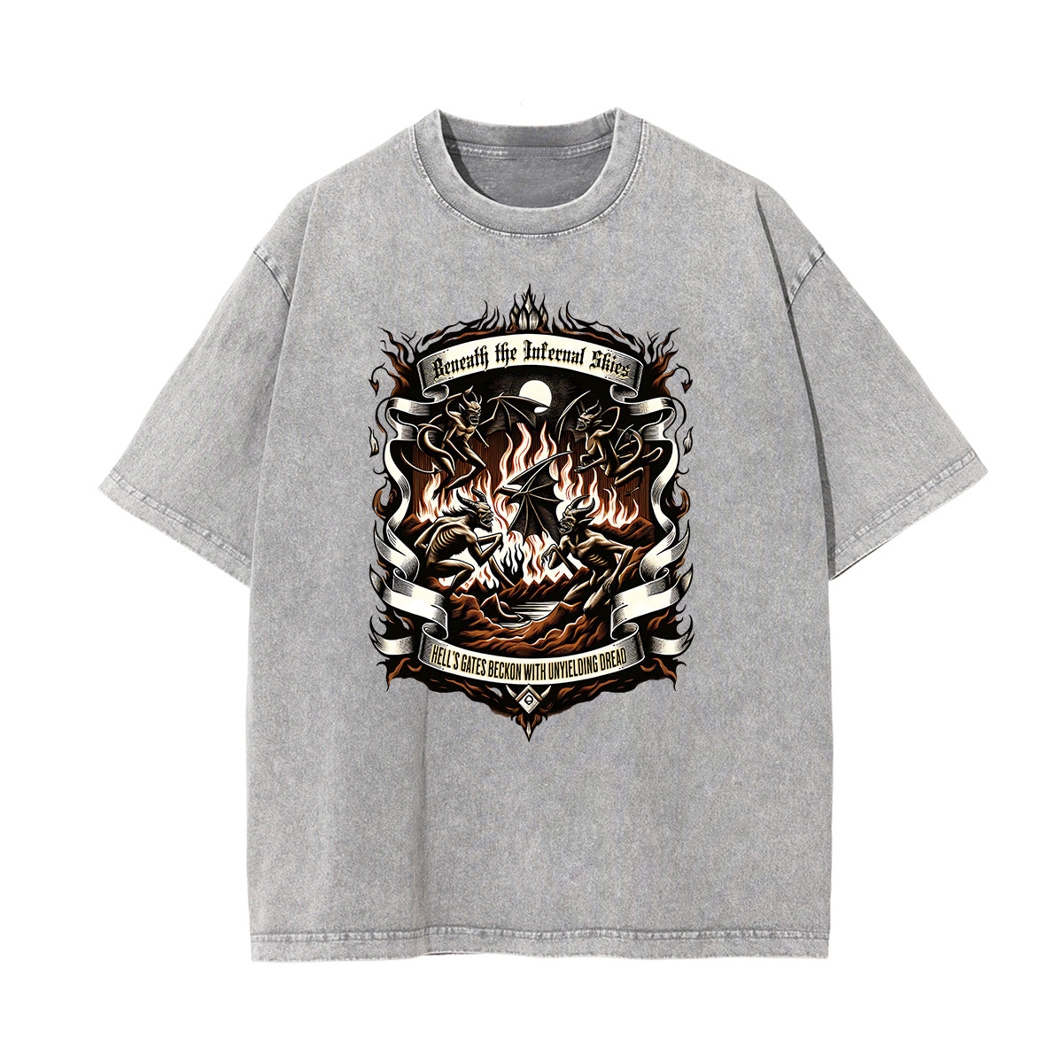 Stone Wash Gothic Pattern T Shirt