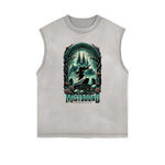 Distressed Sleeveless Gothic Pattern Tee