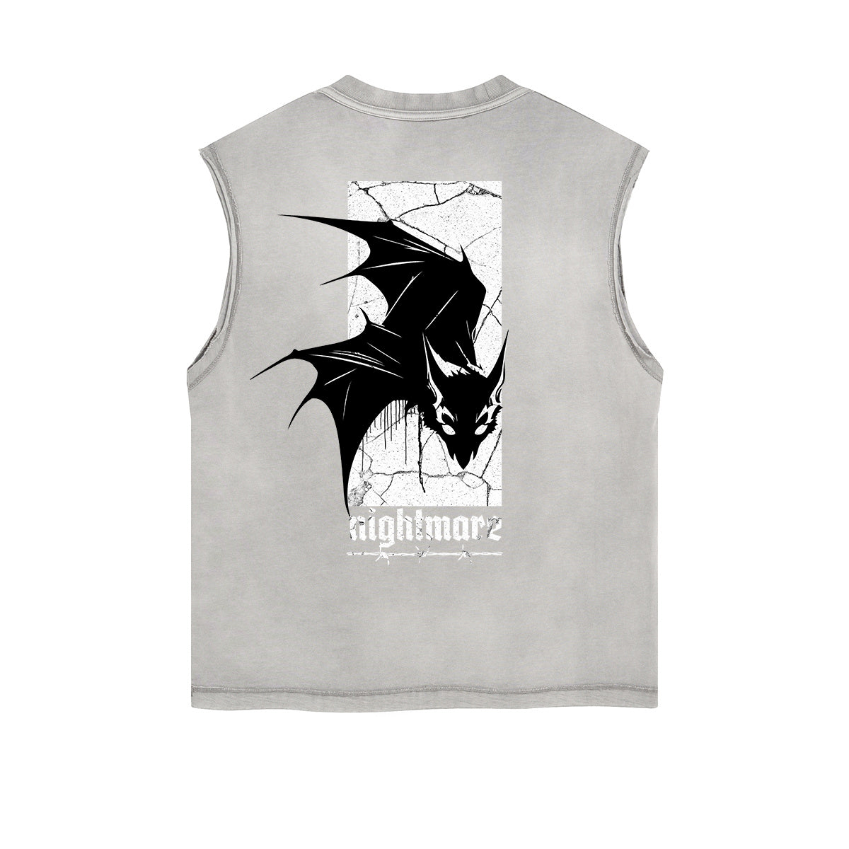 Distressed Sleeveless Gothic Pattern Tee