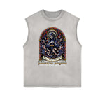 Distressed Sleeveless Gothic Pattern Tee