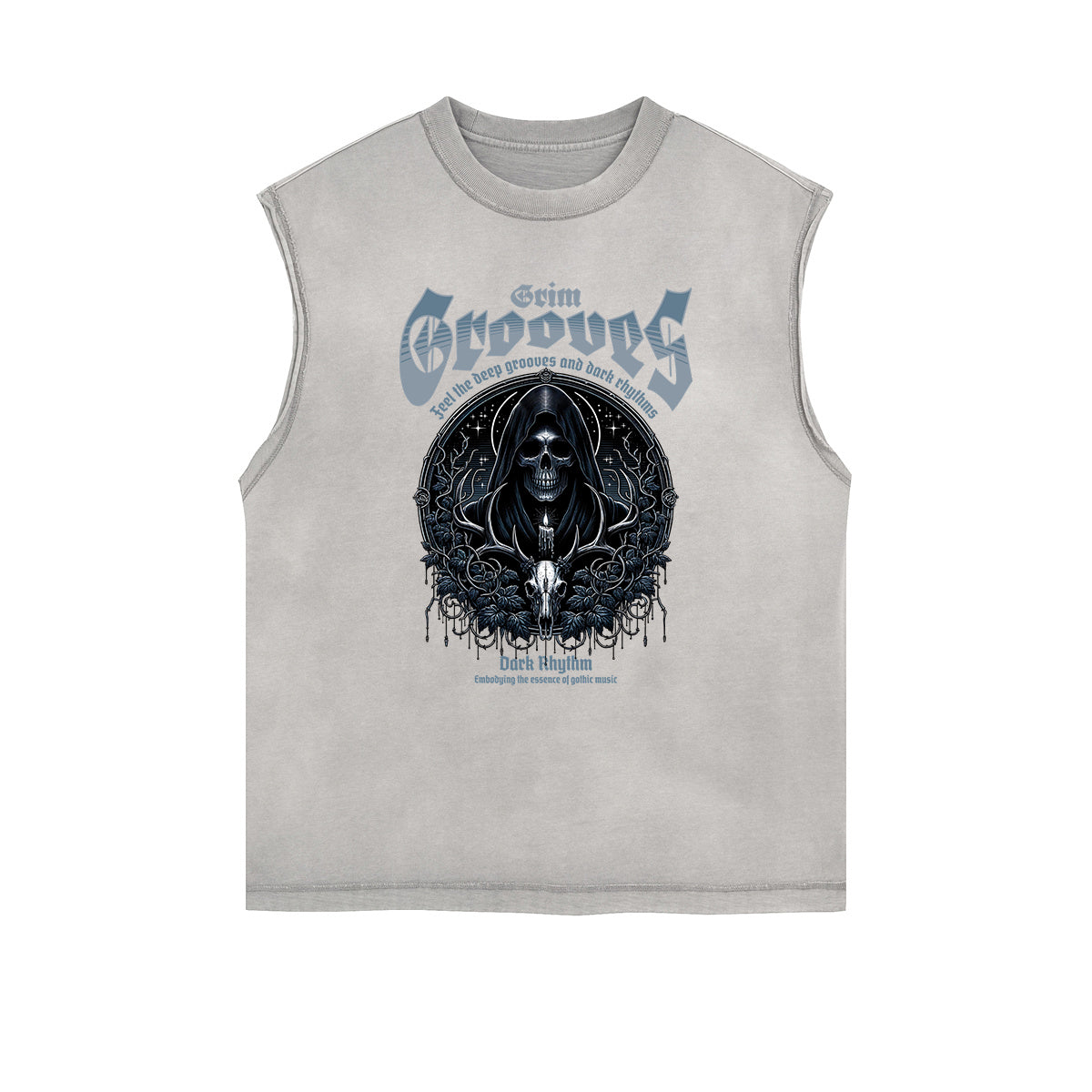 Distressed Sleeveless Gothic Pattern Tee