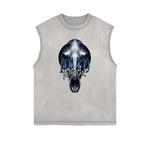 Distressed Sleeveless Gothic Pattern Tee