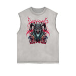 Distressed Sleeveless Gothic Pattern Tee
