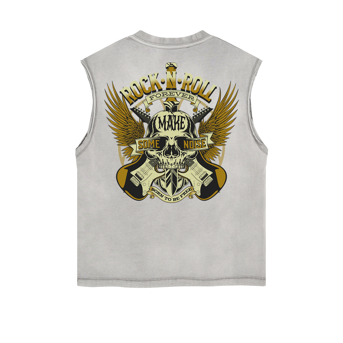 Distressed Sleeveless Winged Monster Pattern Tee