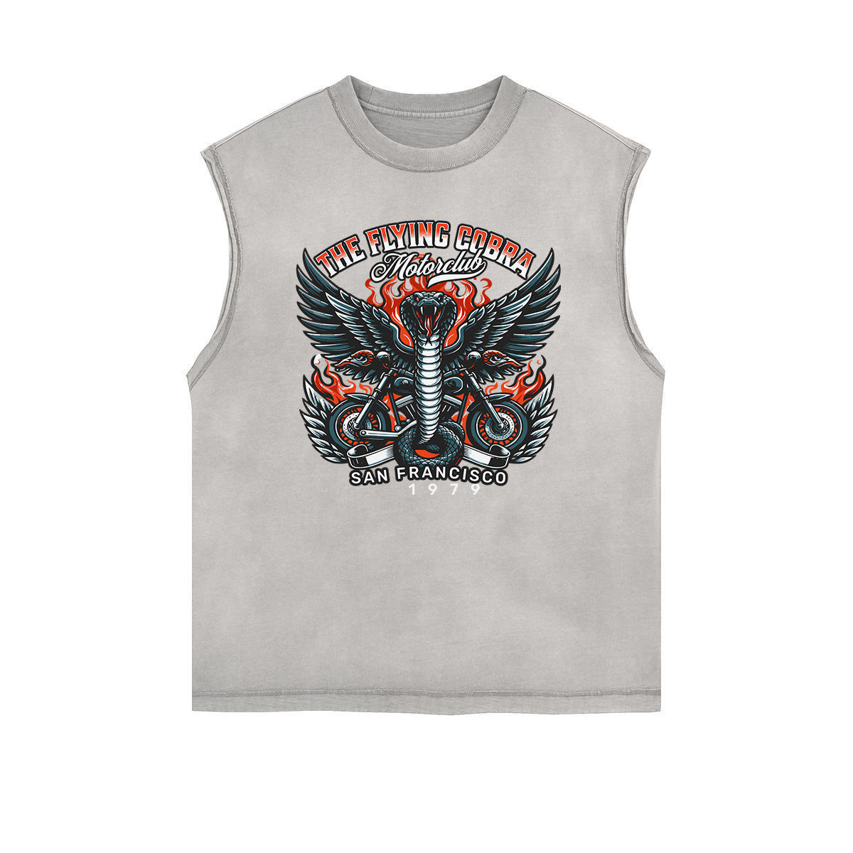 Distressed Sleeveless Winged Monster Pattern Tee