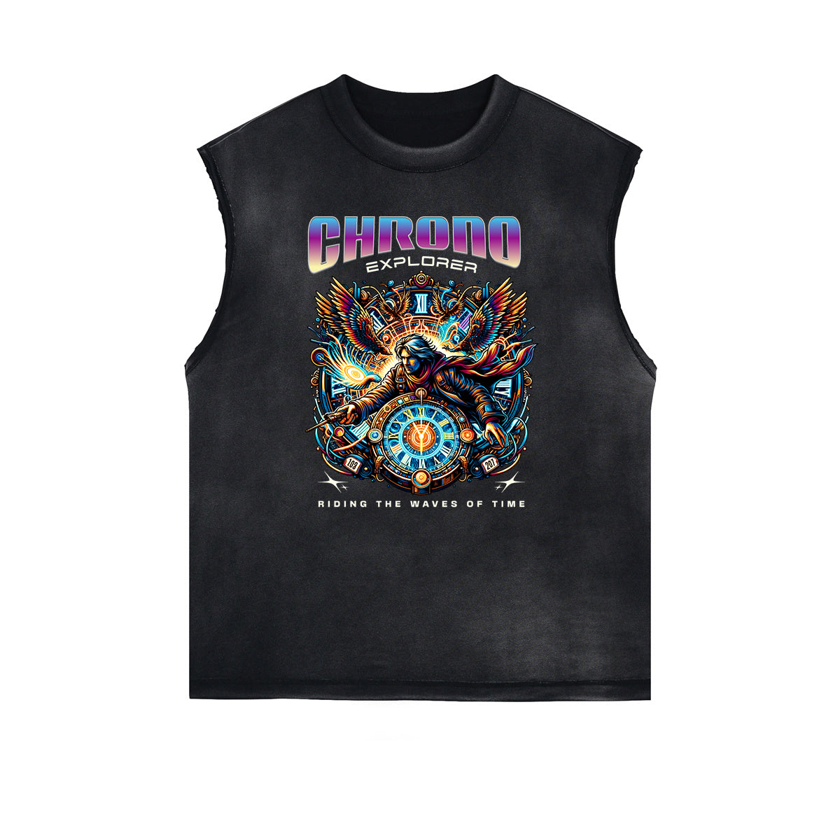 Camiseta sin mangas con gráfico de monstruo alado con bordes deshilachados