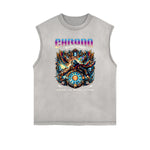 Distressed Sleeveless Winged Monster Pattern Tee