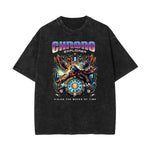 Stone Wash Winged Monster Pattern T Shirt