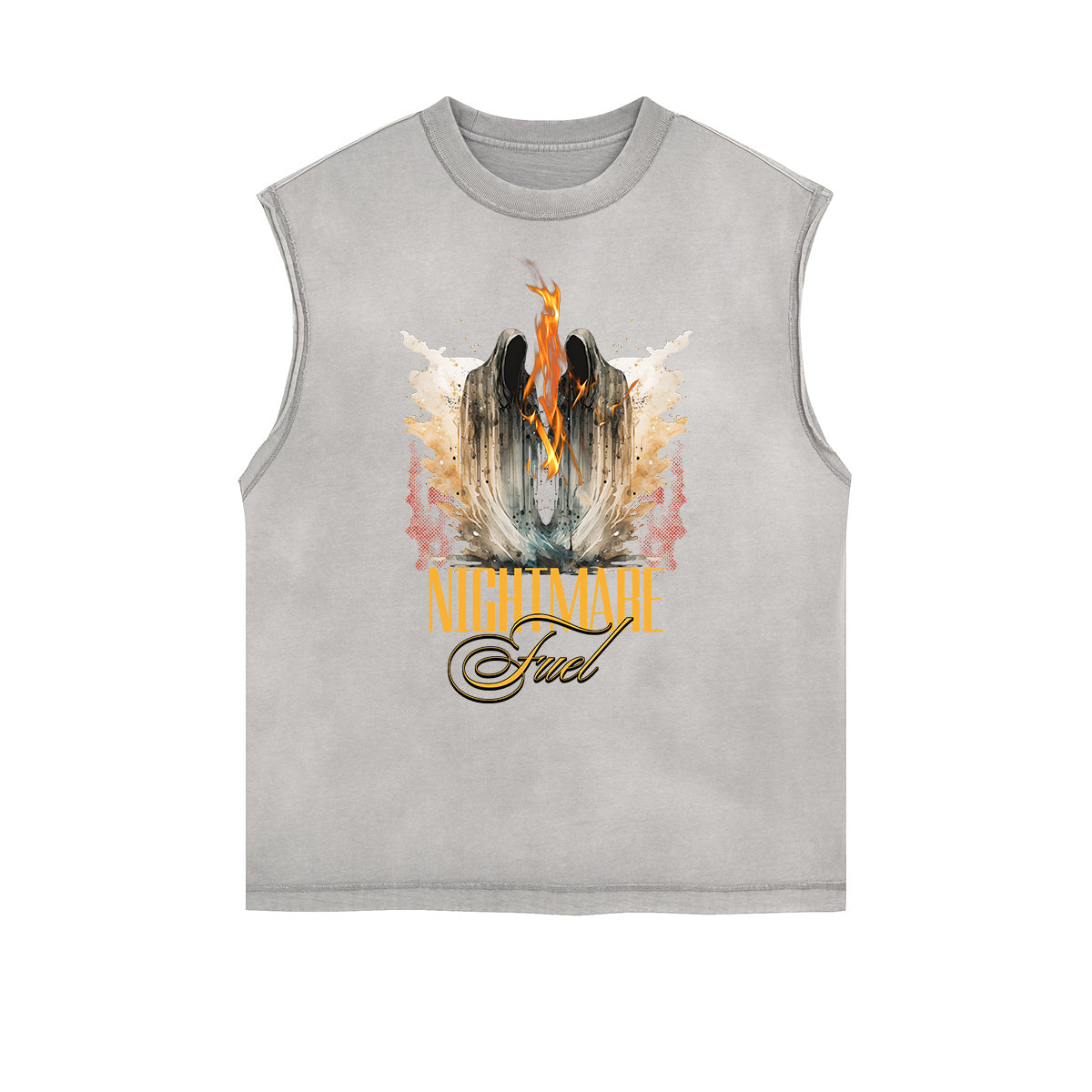 Distressed Sleeveless Winged Monster Pattern Tee