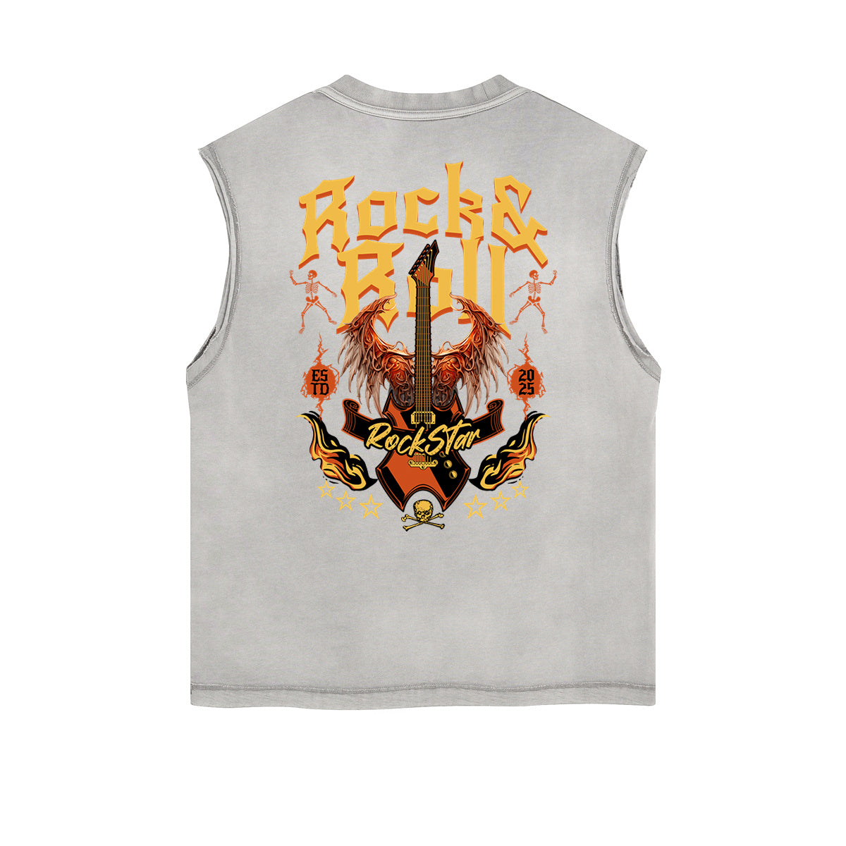 Distressed Sleeveless Winged Monster Pattern Tee