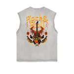 Distressed Sleeveless Winged Monster Pattern Tee