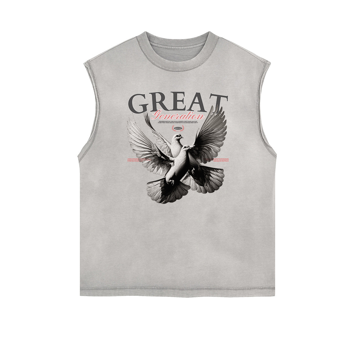 Distressed Sleeveless Winged Monster Pattern Tee