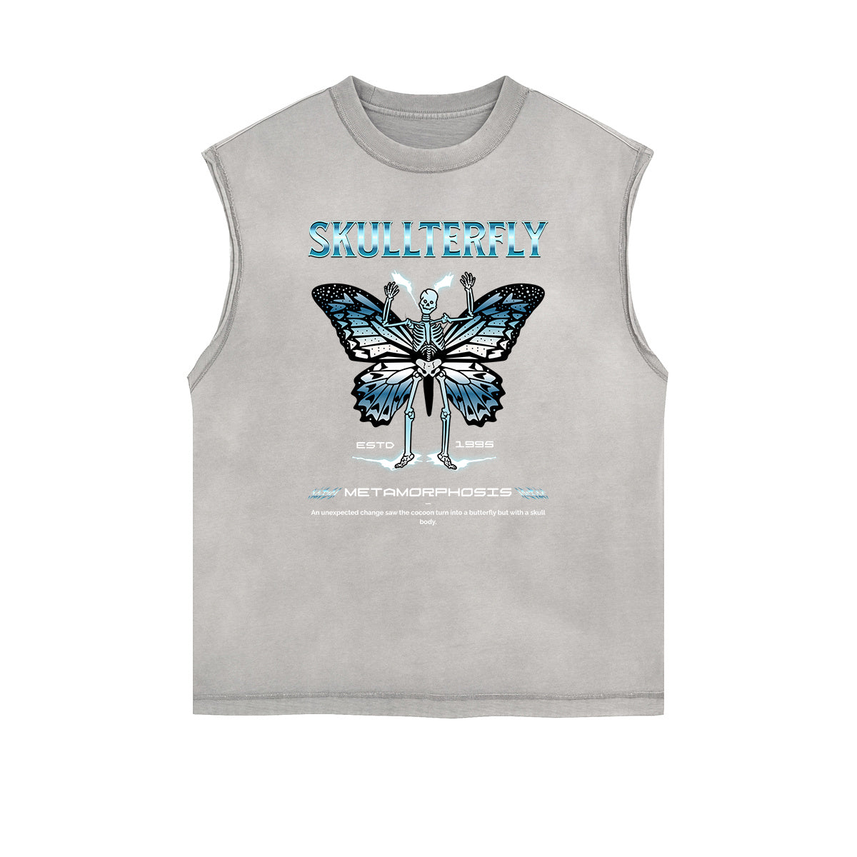 Distressed Sleeveless Winged Monster Pattern Tee